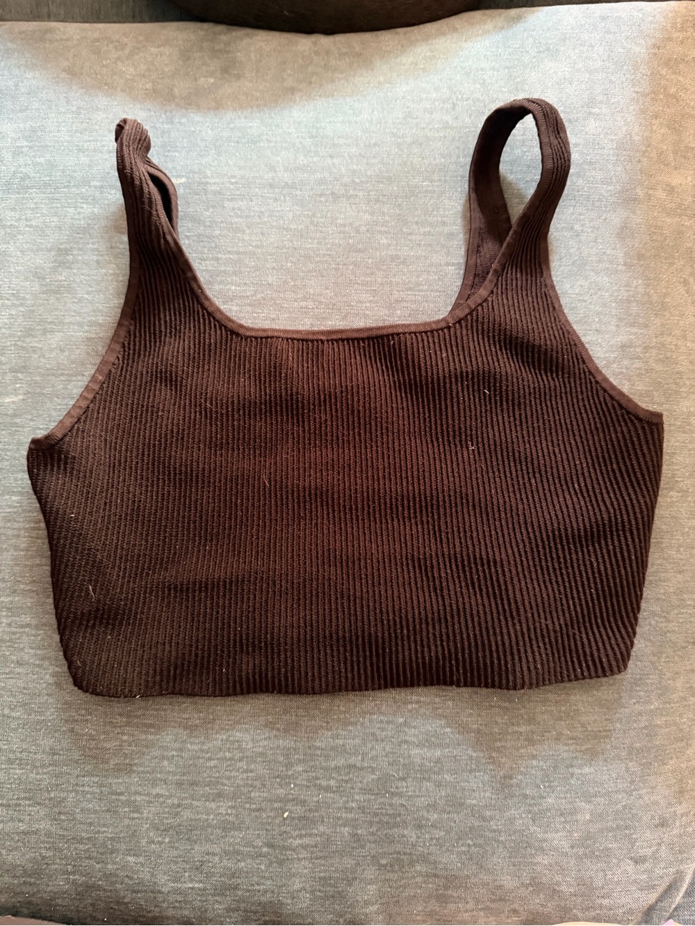 Ribbed Square-Neck Crop Tank Top - Brown